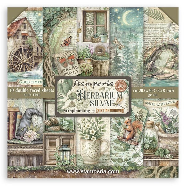 Stamperia | Kaksipuolinen Skr&auml;ppipaperisetti: Herbarium Silvae