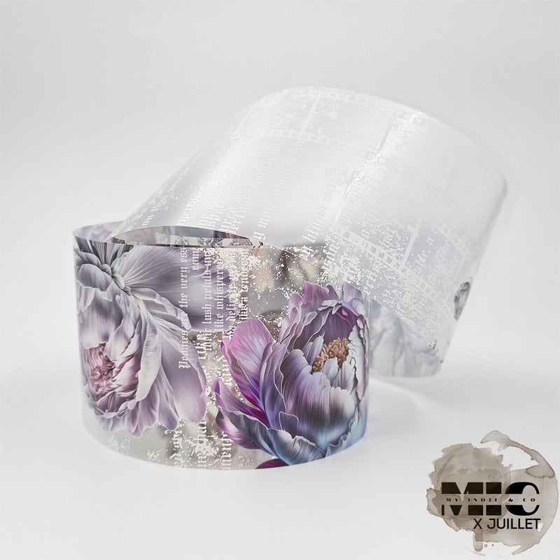 MIC  x JUILLET | PET Tape (Glossy Embossed): Silver Veil Peonies